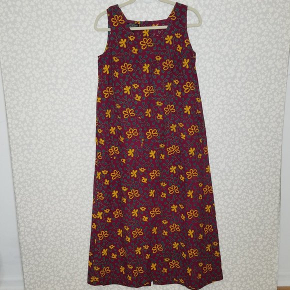 Vtg J. Peterman Company Hand Painted Floral Shift Dress - Picture 3 of 16